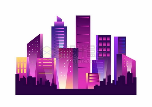 科技风格渐变色紫红色发光城市夜景插画9719650矢量图片免抠素材