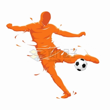 抽象橙色正在踢足球的运动员剪影插画png图片免抠eps矢量素材