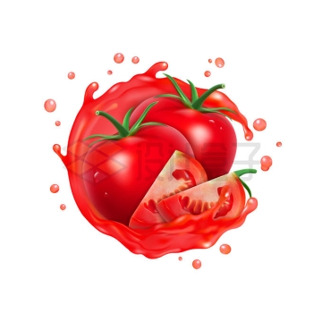 被红色番茄汁包围的西红柿果汁广告效果5288691矢量图片免抠素材