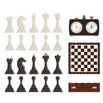 黑白色国际象棋棋子和西洋棋棋盘png图片免抠矢量素材
