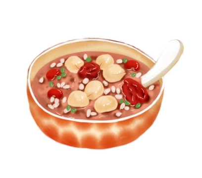 彩绘风格红枣莲子薏米腊八粥八宝粥养生粥腊八节传统美食图片免抠png素材