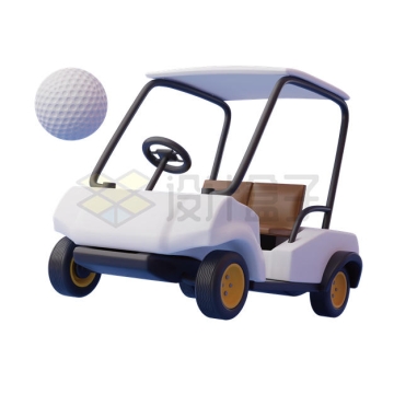 高尔夫球和白色高尔夫球车3D模型6174458矢量图片免抠素材