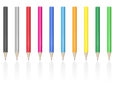 10种不同颜色的铅笔画笔学习用品文具免抠矢量图片素材
