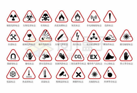 30款辐射等危险警告标志红色三角牌7809914矢量图片免抠素材