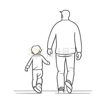 手绘线条风格走路的父子俩背影图6777891矢量图片免抠素材