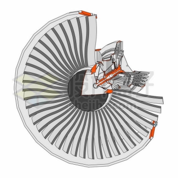一台涡扇喷气发动机大型客机发动机内部结构解剖蓝图5843742矢量图片免抠素材