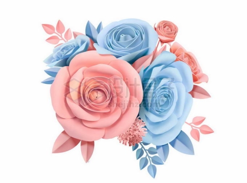 3D立体风格红色蓝色玫瑰花插画3897396矢量图片免抠素材