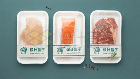 生鲜超市鸡胸肉三文鱼牛排等菜品展示样机模板6470492图片素材