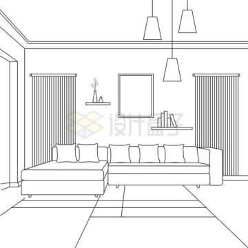 线条风格客厅沙发装修线稿图3126009矢量图片免抠素材