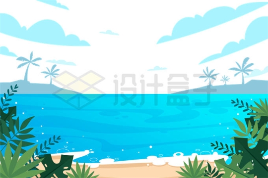 卡通风格蔚蓝色的大海和沙滩风景插画9830028矢量图片免抠素材
