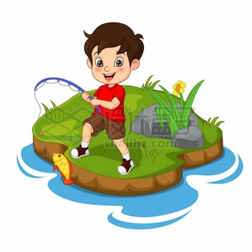 卡通男孩在小岛上钓鱼6683607矢量图片素材免费下载