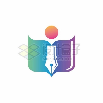 渐变色风格打开的书本和钢笔头创意教育培训机构标志logo设计1345363矢量图片免抠素材