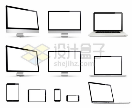 白色屏幕的电脑显示器笔记本电脑平板电脑和智能手机苹果全家桶png图片免抠矢量素材