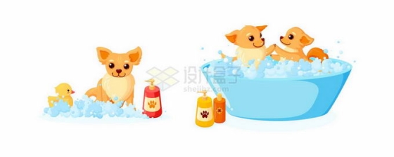 卡通狗狗正在洗澡宠物美容店用品1831556矢量图片免抠素材