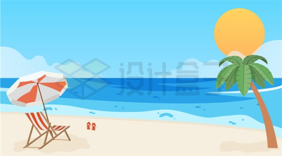卡通太阳和大海沙滩风景插画9692774矢量图片免抠素材