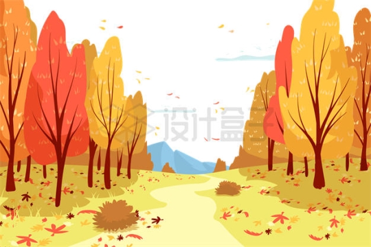 秋天森林里的小路卡通风景6492188矢量图片免抠素材