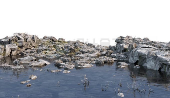 池塘边上的乱石堆石块石头岸边5818193PSD免抠图片素材