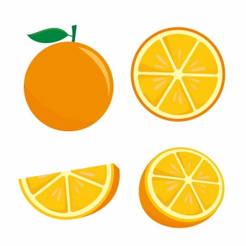 4款扁平化风格橙子切开的橙子美味水果横切面png图片免抠EPS矢量素材