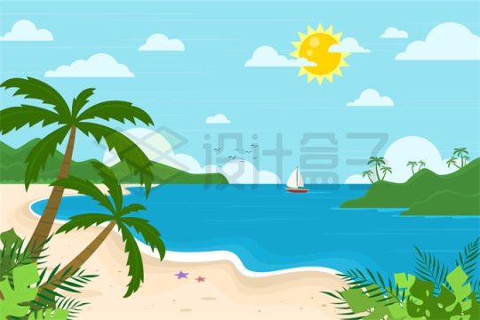 扁平化风格大海海湾和沙滩风景插画8560369矢量图片免抠素材