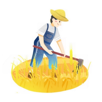芒种农民用锄头耕地收割小麦插画png免抠图片素材