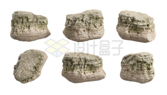 6款沉积岩石头石块3D渲染图3922535PSD免抠图片素材