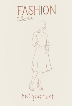 简约线条风格时尚连衣裙女装时装设计草图图片免抠矢量素材