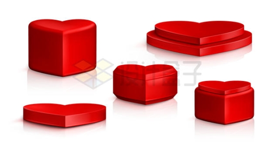 5款情人节红色心形3D展台和礼物盒2650158矢量图片免抠素材