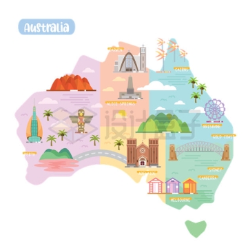 卡通风格澳大利亚旅游地图3464257矢量图片免抠素材