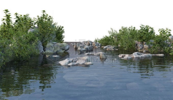 河边水边池塘边的乱石堆和灌木丛以及水中的大石块5062413PSD免抠图片素材