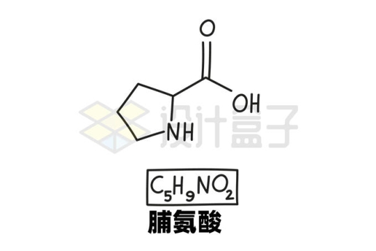 脯氨酸C5H9NO2化学方程式和分子结构式手绘风格氨基酸8833571矢量图片免抠素材