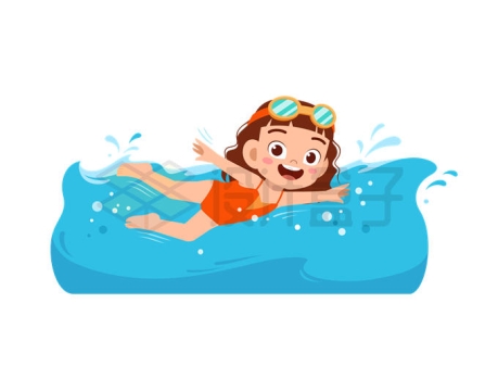 戴潜水镜的卡通小女孩正在游泳4159068矢量图片免抠素材