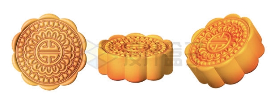 3个不同角度的中秋节传统美食月饼3D模型2170430PSD免抠图片素材