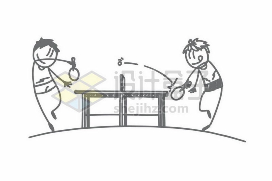 打乒乓球的卡通小人儿手绘涂鸦插画8339210矢量图片免抠素材