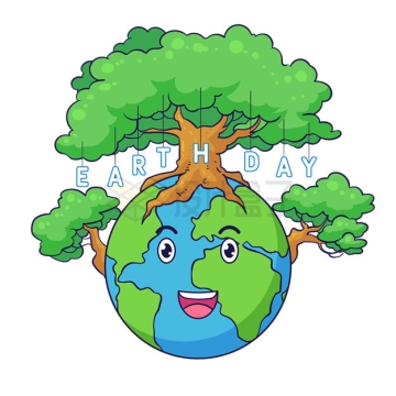 卡通地球上长着高大的绿树3603022矢量图片免抠素材