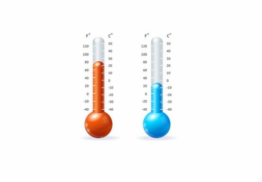 带刻度的蓝色和红色温度计体温计象征了高温和低温2769482EPS图片免抠素材
