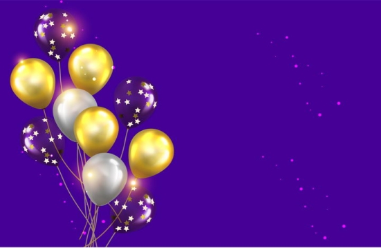 黄色白色和紫色气球及星星装饰图片免抠矢量素材