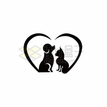 猫咪狗狗剪影组成的心形创意宠物类标志logo设计2410658矢量图片免抠素材
