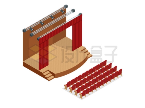 2.5D风格大会堂舞台和红色座椅5772291矢量图片免抠素材