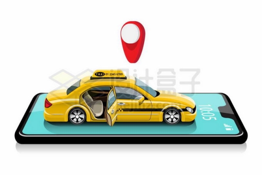 手机上打开后门的出租车象征了手机打出租车叫车服务4994675矢量图片免抠素材