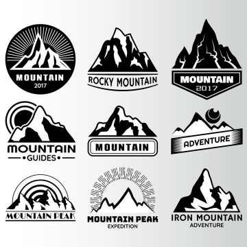 9款黑白色风格高山大山山脉古典logo设计方案图片免抠矢量素材