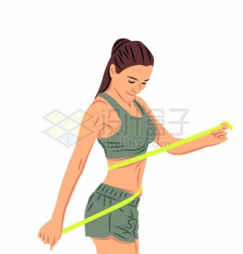 健身美女正在用尺子量腰围减肥插画3771309矢量图片免抠素材