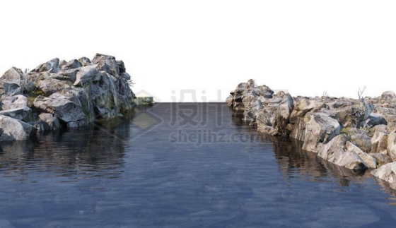 河流小河平静的水面和两岸的乱石堆石块1430606PSD免抠图片素材