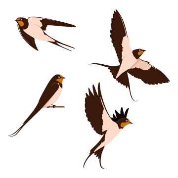 4个不同造型的燕子图片免抠矢量素材