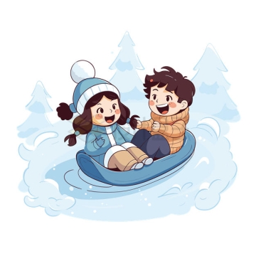 卡通女孩男孩正在滑雪冬天娱乐项目5968917矢量图片免抠素材