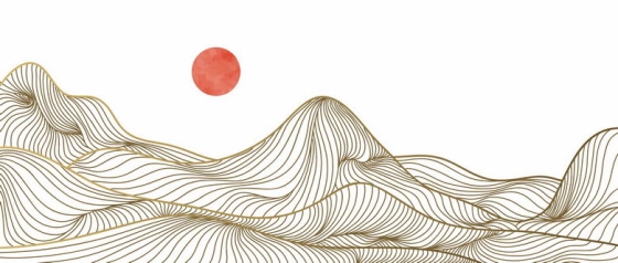 金色线条组成的高山和红日抽象插画极简现代绘画2071461矢量图片免抠素材