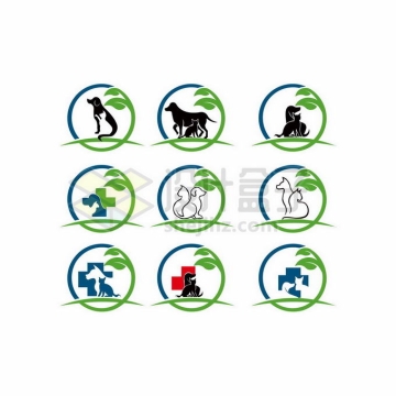 9款绿色圆环猫咪和狗狗创意宠物医院标志logo设计8429297矢量图片免抠素材