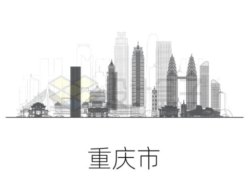 黑色线条重庆市城市建筑知名景点地标建筑物8260764矢量图片免抠素材