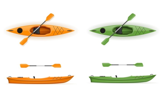 绿色和橙色的皮划艇小船船桨免抠矢量图片素材