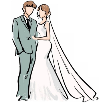 身穿婚纱和西装的新娘新郎结婚照手绘插画3677924矢量图片免抠素材免费下载