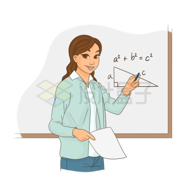 卡通数学老师女教师正在黑板上教学1789494矢量图片免抠素材